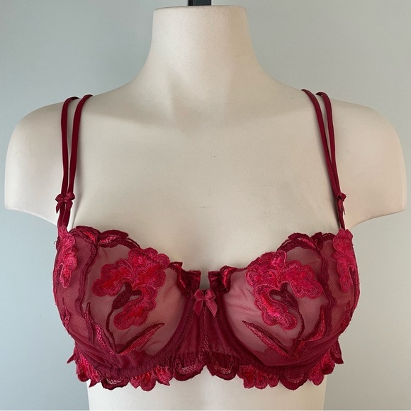 Lise Charmel Bra & Panty Matching Set French Luxury Mesh Red Size 38B - Picture 3 of 6